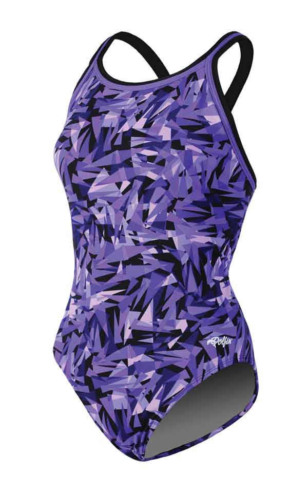 Purple abstract patterned women's one-piece swimsuit