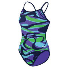 Women's blue-green abstract one-piece swimsuit