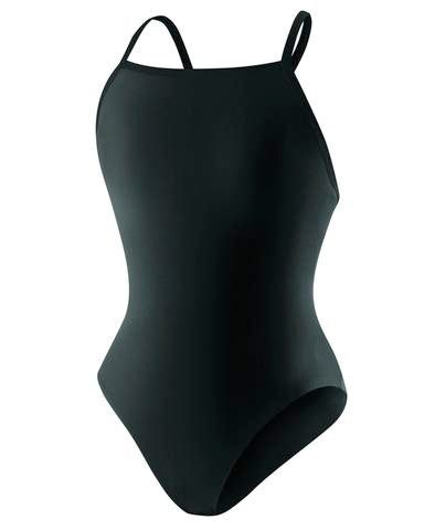 Black one-piece women's swimsuit with thin straps