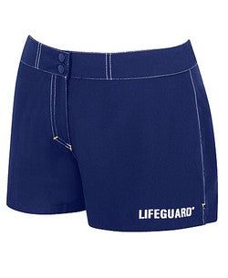 Navy lifeguard swim shorts with logo