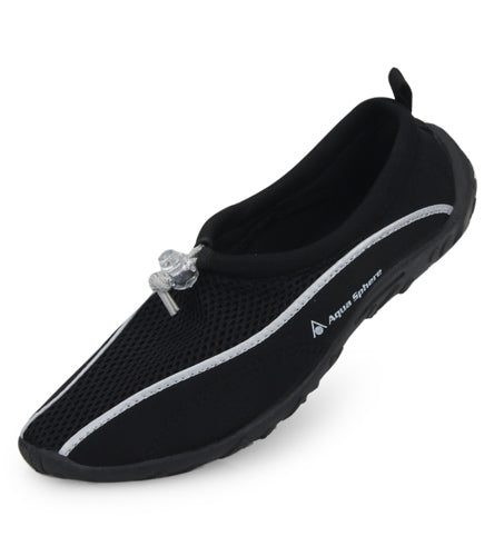 Black mesh slip-on water shoe with toggle