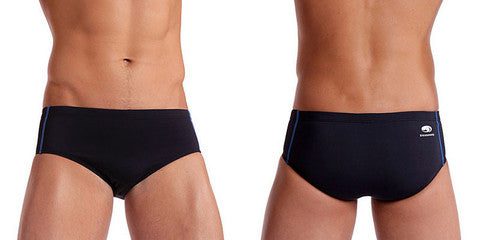 Front and back black men's swim briefs