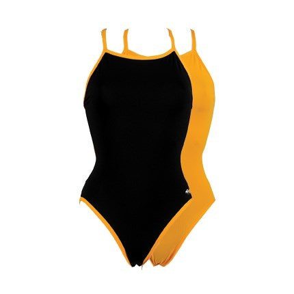 Women's black and yellow one-piece swimsuit