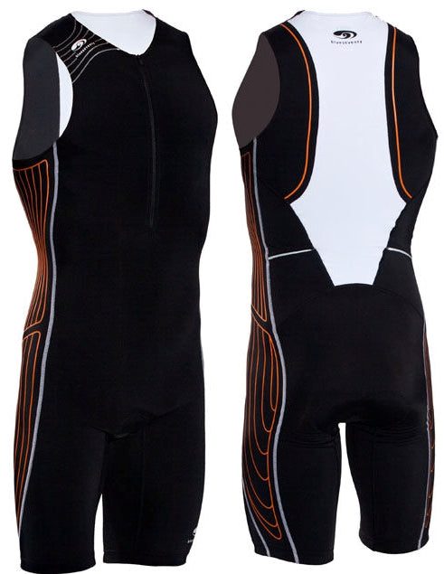 Black sleeveless triathlon suit front and back