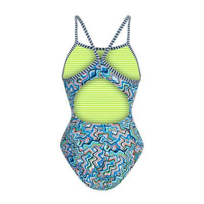 Neon yellow and blue cutout one-piece swimsuit
