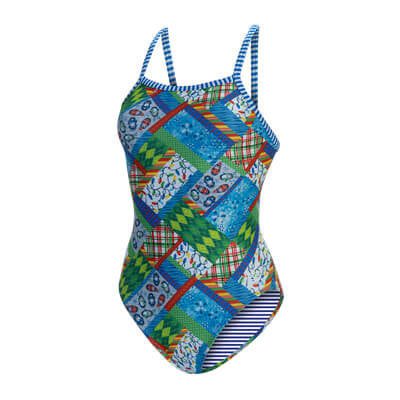 Colorful patchwork one-piece swimsuit