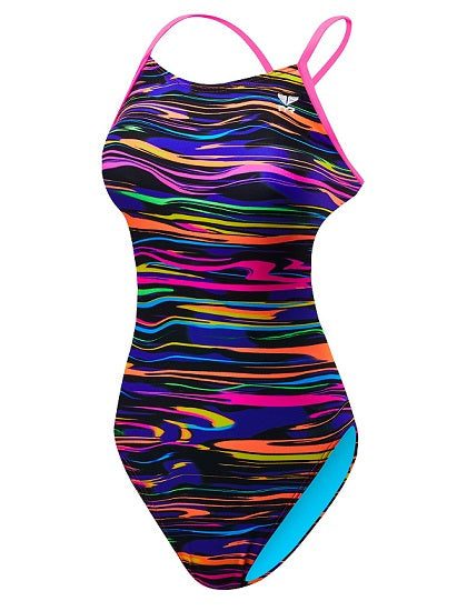 Women's colorful wavy striped one-piece swimsuit
