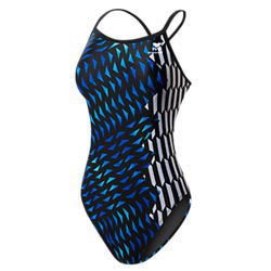 Blue geometric patterned women's one-piece swimsuit