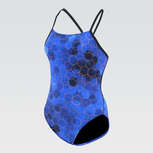 Women's blue geometric one-piece swimsuit