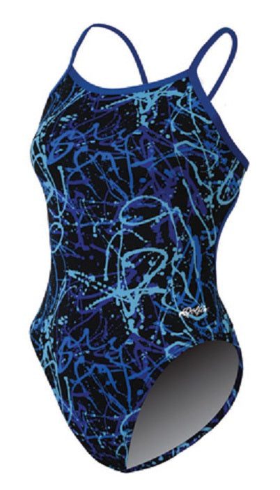 Blue splatter-print one-piece women's swimsuit