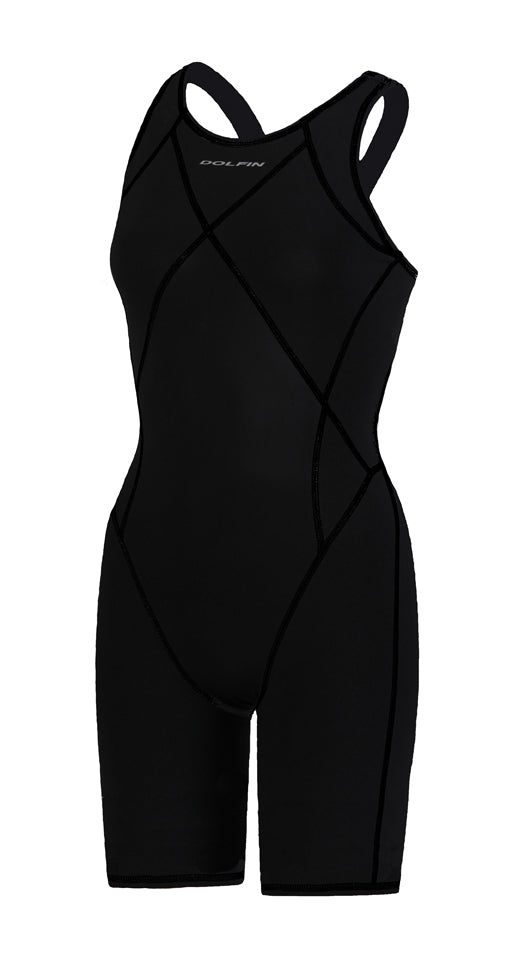 Black women's knee-length racing swimsuit