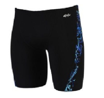Black men's swim jammers with blue side pattern