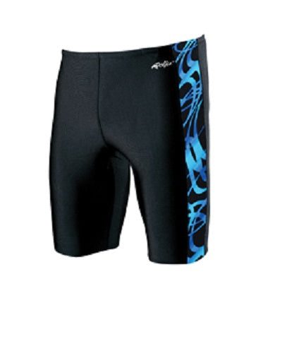 Black swim jammers with blue patterned side