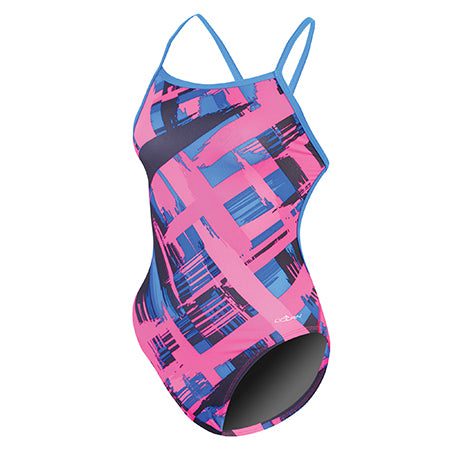 Pink and blue abstract women's one-piece swimsuit