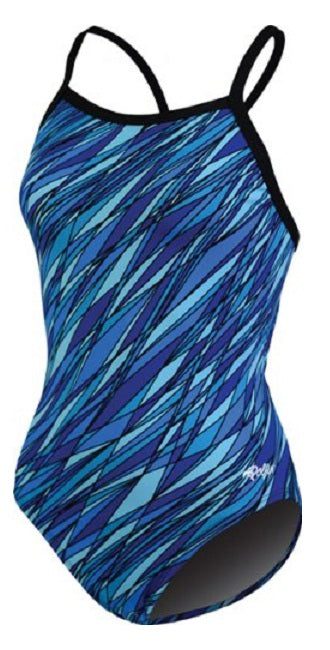 Blue wave-pattern one-piece swimsuit