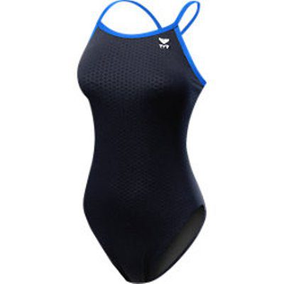 Black women's one-piece swimsuit with blue trim