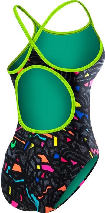 Colorful geometric one-piece swimsuit with teal lining