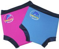 Pink and blue swim briefs with logos