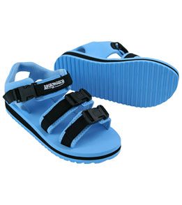 Pair of blue sandals with black straps