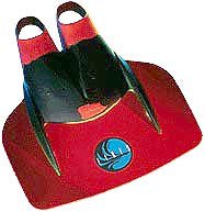 Red swim fins on holder