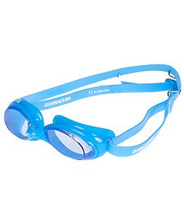 Blue swimming goggles with adjustable strap