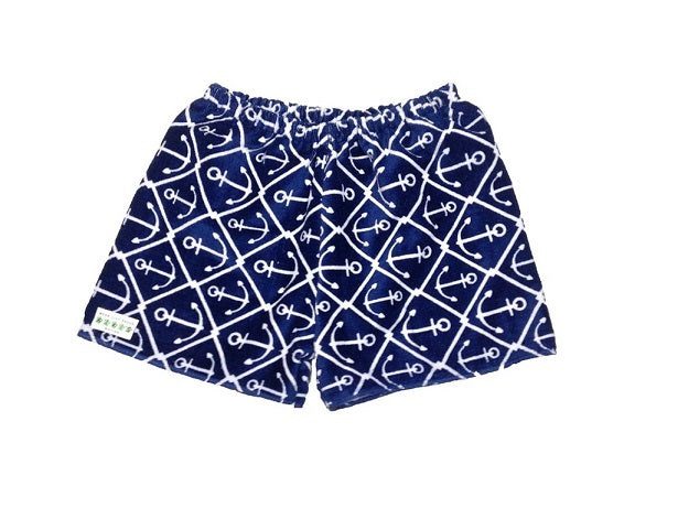 Navy anchor-patterned swim shorts