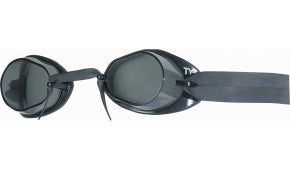 Black swimming goggles with adjustable strap