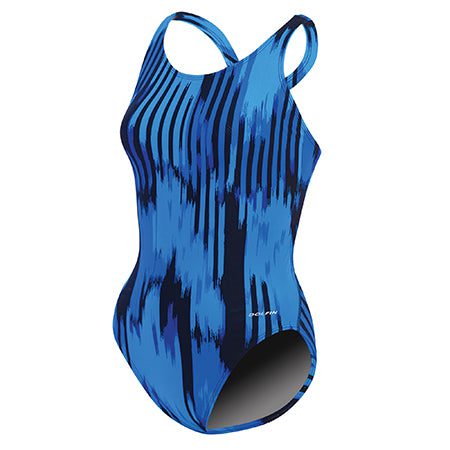 Blue abstract striped one-piece swimsuit