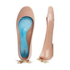Nude ballet flats with blue insoles and bow