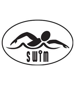 Silhouette swimmer logo with SWIM text