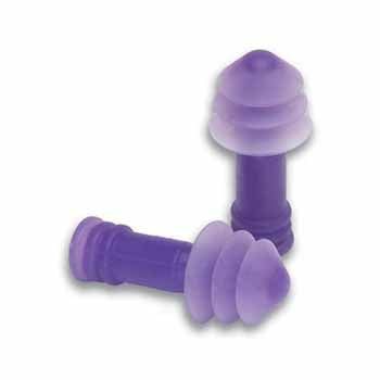 Pair of purple silicone triple-flange earplugs