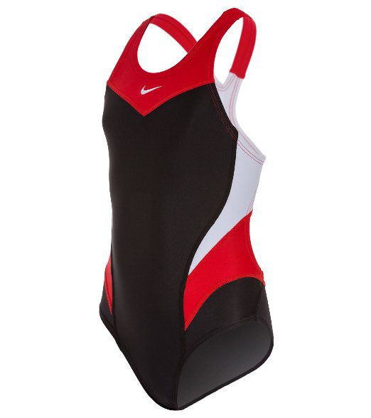 Nike black red white women's one-piece swimsuit