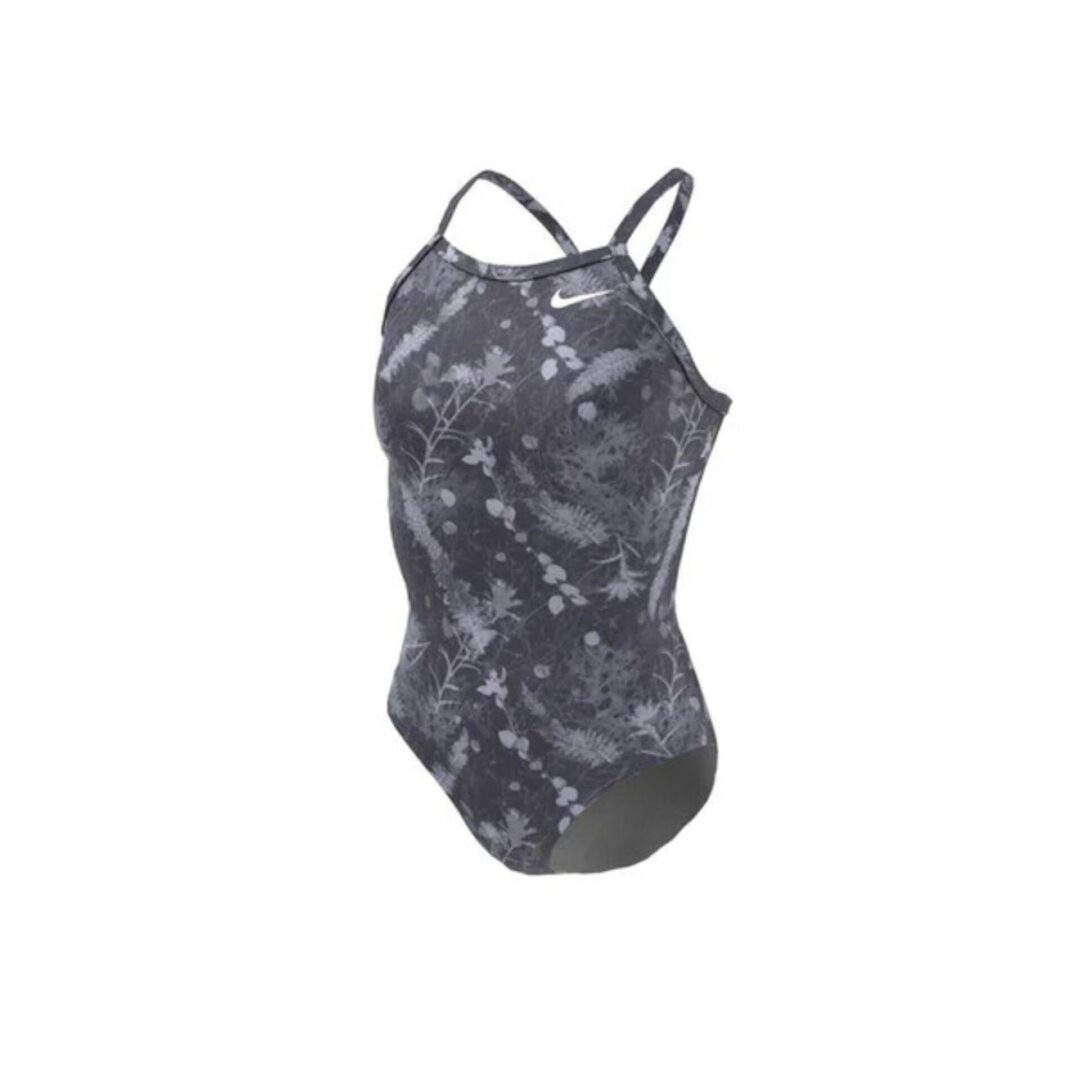 Gray floral one-piece Nike swimsuit with straps