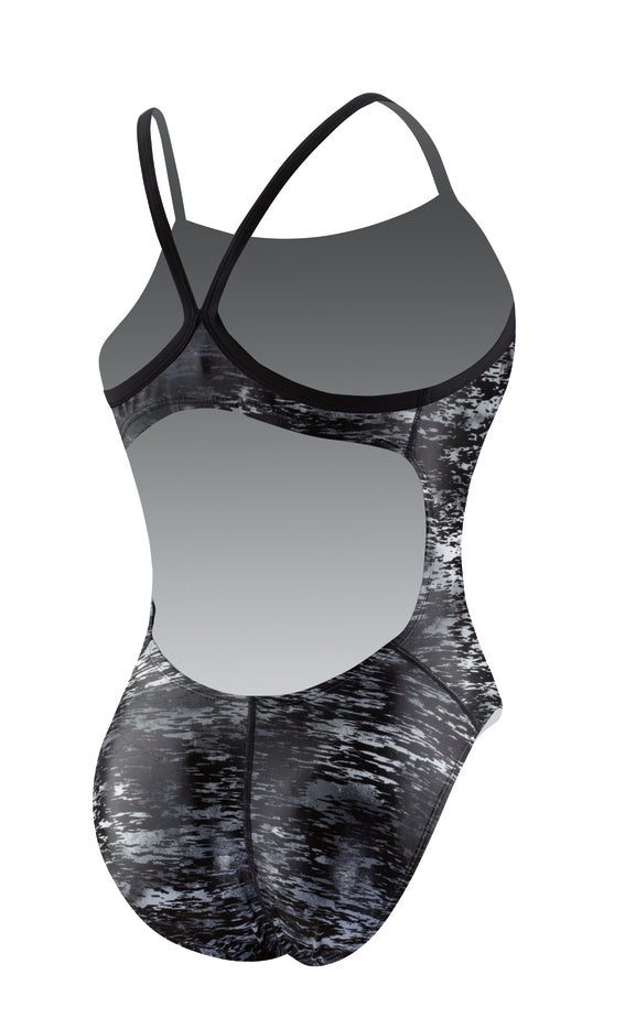 Black-gray open-back women's one-piece swimsuit