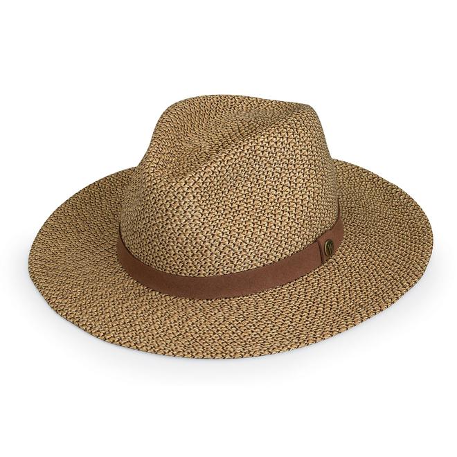 Straw fedora hat with brown band
