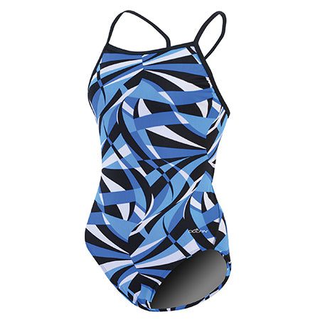 Blue abstract strappy one-piece swimsuit