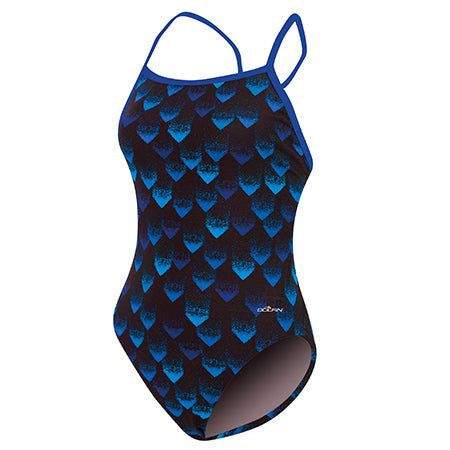 Blue patterned women's one-piece swimsuit