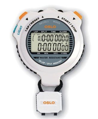 White digital Oslo stopwatch with lanyard