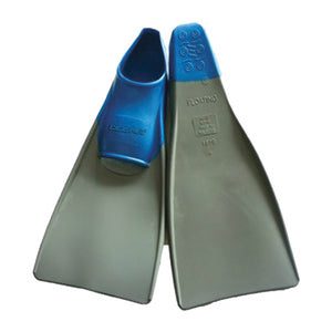 Pair of snorkeling fins with blue foot pockets
