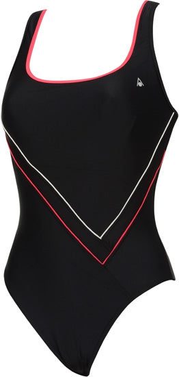 Black women's one-piece swimsuit with pink accents