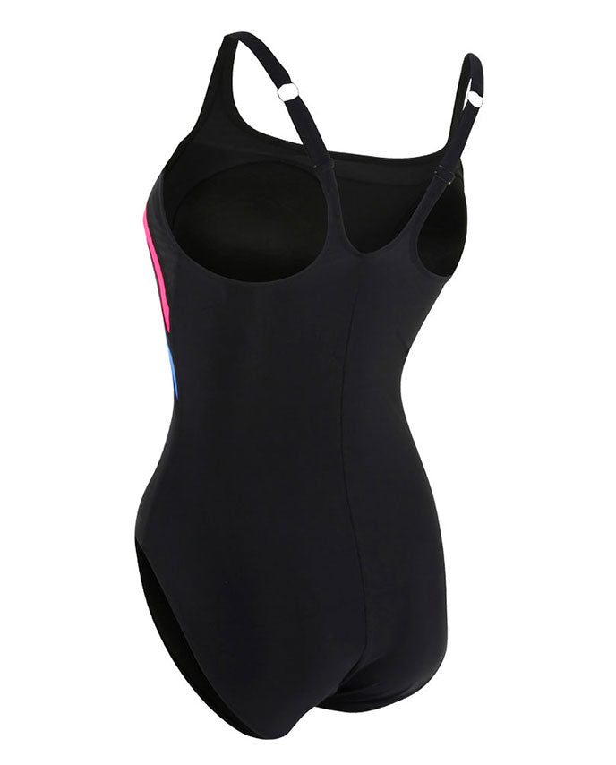 Black women's one-piece swimsuit with side stripes