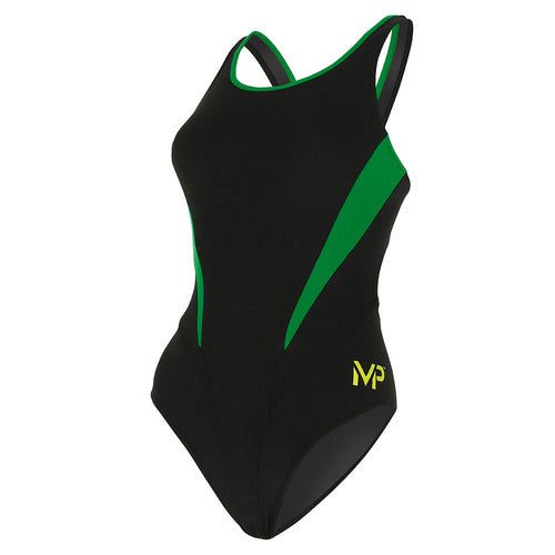 Black and green women's one-piece swimsuit