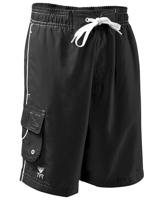 Black swim shorts with side cargo pocket