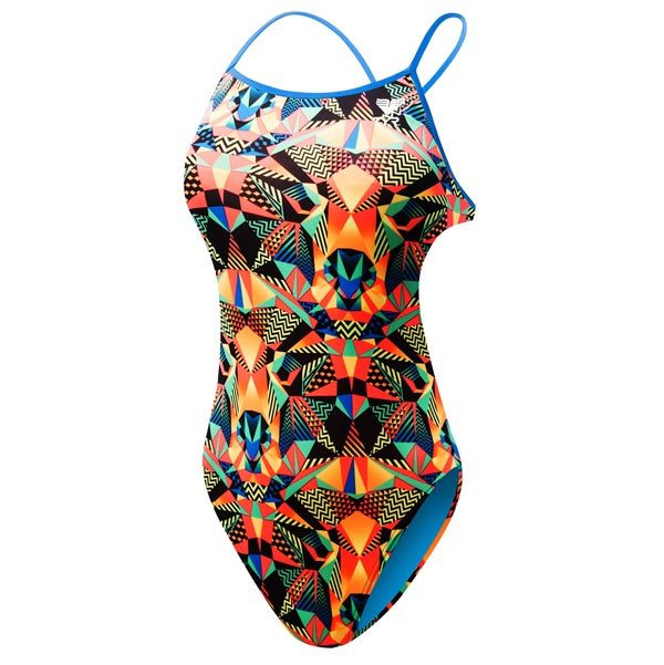 Colorful geometric one-piece swimsuit with thin straps