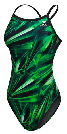 Green abstract patterned women's one-piece swimsuit