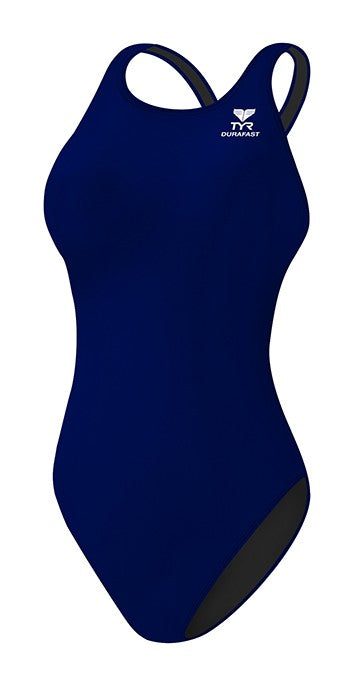 Navy blue racerback one-piece swimsuit