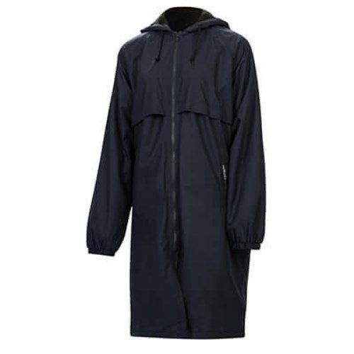 Long navy hooded waterproof raincoat