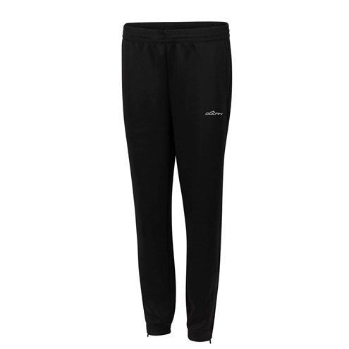 Black athletic track pants with small logo