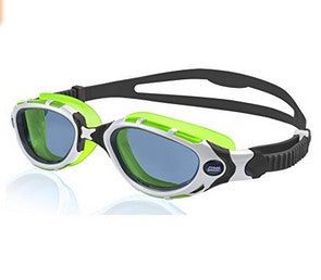 Green and black mirrored swim goggles