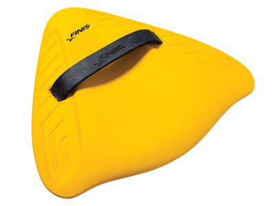 Yellow triangular swim training kickboard with strap